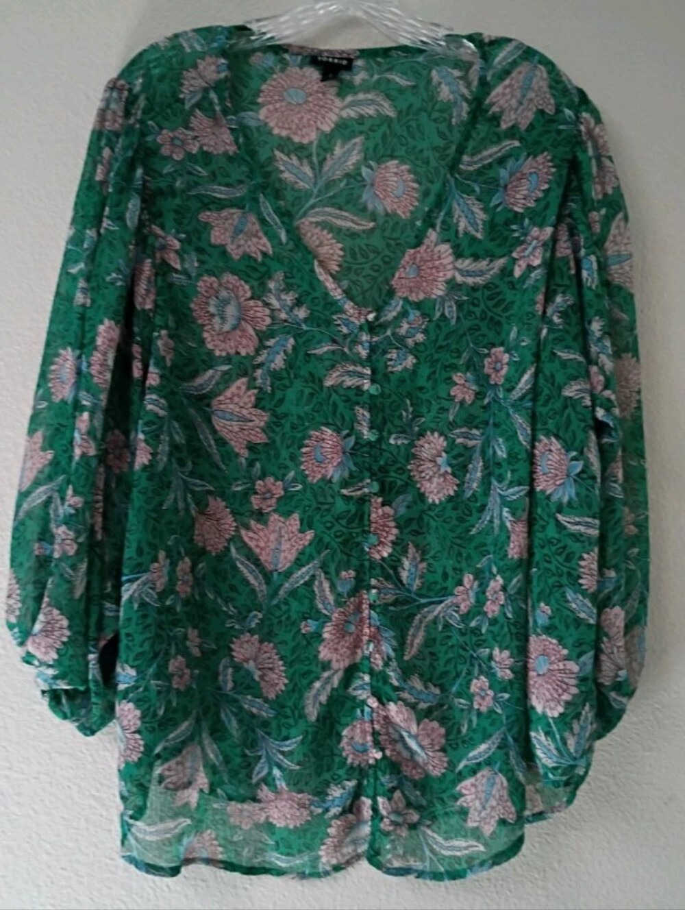 Torrid Green Floral Button-Front Blouse
